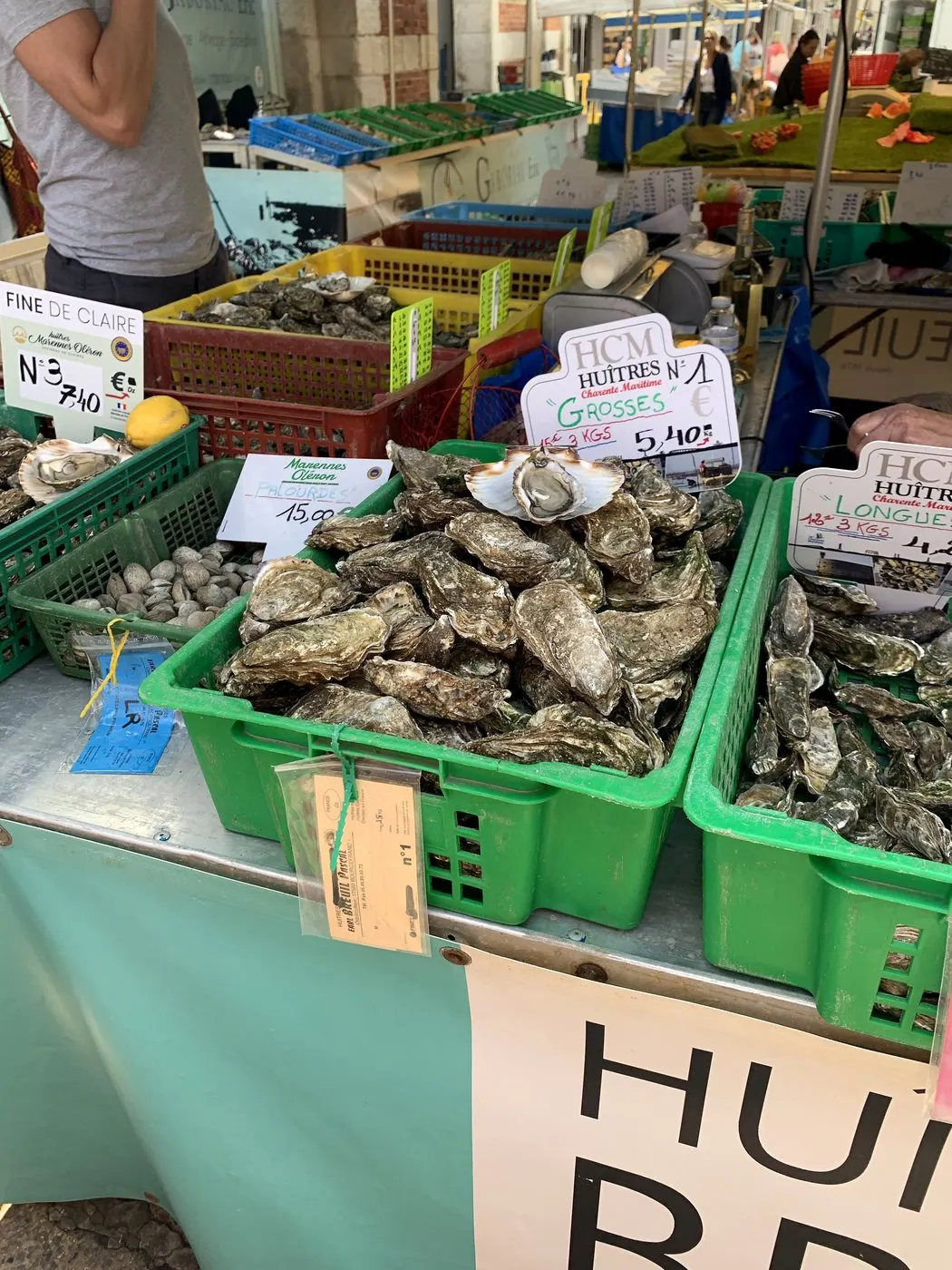 Austernstand auf einem Markt in La Rochelle