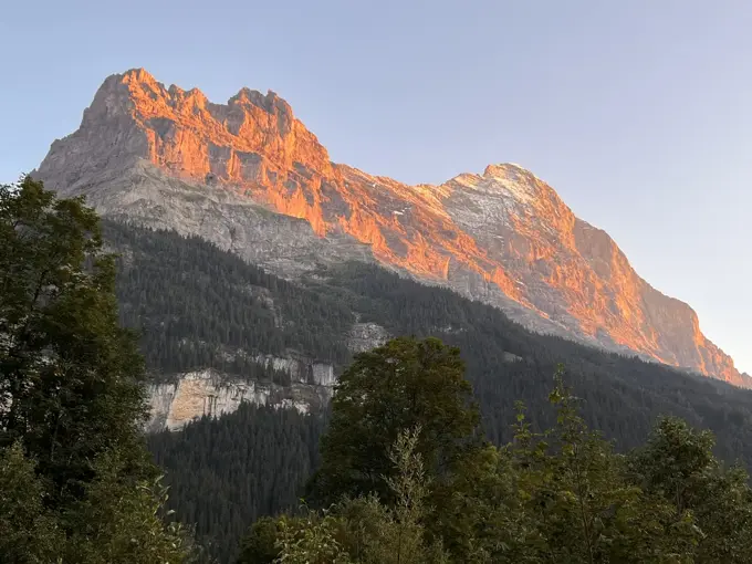 Bergflanken im Abendlicht bei Grindelwald